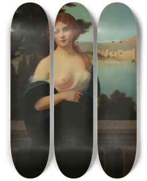 Triptych art skateboard deck of Henri Rondel Young Woman In A Landscape by Henri Rondel (1857-1919) Triptych art skateboard deck of Henri Rondel Young Woman In A Landscape by Henri Rondel (1857-1919)