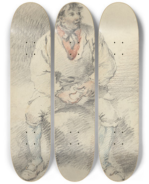 Triptych art skateboard deck of George Morland The Midday Meal by George Morland (1763-1804)