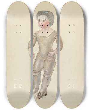 Triptych art skateboard deck of Dorothy Harris Doll With Bisque Head by Dorothy Harris