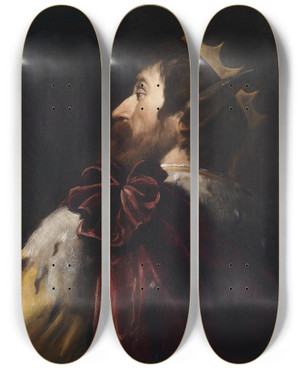 Triptych art skateboard deck of Andrea Vaccaro King Midas by Andrea Vaccaro (1604-1670)