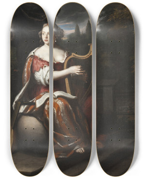 Triptych art skateboard deck of Martin Mytens A Lady Playing The Harp_2 by Martin Mytens (1695-1770)
