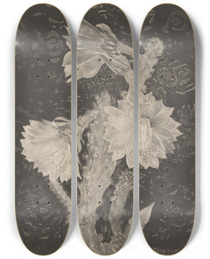 Triptych art skateboard deck of Theo Van Hoytema Bloeiende Cactus by Theo Van Hoytema (1863-1917)