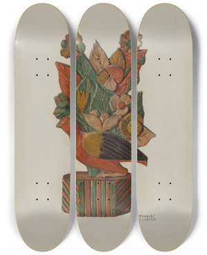 Triptych art skateboard deck of Frances Lichten Pa German Bird by Frances Lichten (1889-1961)
