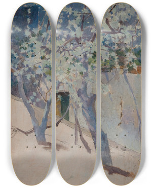 Triptych art skateboard deck of George Randolph Barse Tree Capri by George Randolph Barse (1861-1938) Triptych art skateboard deck of George Randolph Barse Tree Capri by George Randolph Barse (1861-1938)