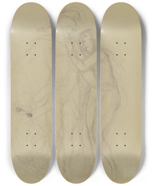 Triptych art skateboard deck of Victor Mller Antiker Krieger Mit Sich Anschmiegendem Weiblichen Akt by Victor Muller (1829-1871)