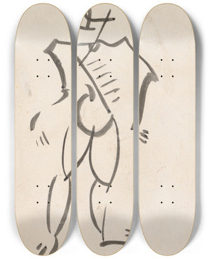 Triptych art skateboard deck of Henri Gaudierbrzeska Study For A Sculpture_2 by Henri Gaudier-Brzeska (1891-1915)
