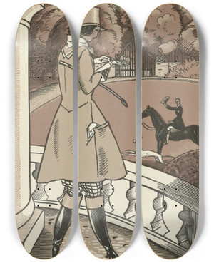 Triptych art skateboard deck of Fernand Simon Amazone by Fernand Simeon (1884-1928)