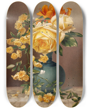 Triptych art skateboard deck of William Duffield Marchal Niel Roses by William Duffield (1816-1863)