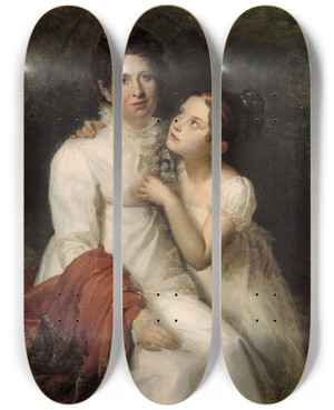 Triptych art skateboard deck of Franois Grard Portrait De Madame Bauquin Du Boulay Et De Sa Nice Mademoiselle Bauquin De La Souche by Francois Gerard (1770-1837)