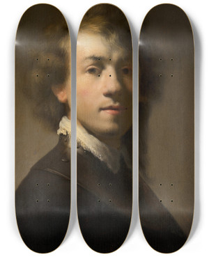 Triptych art skateboard deck of Rembrandt Van Rijn Portrait Of Rembrandt With A Gorget by Rembrandt Van Rijn (1606-1669) Triptych art skateboard deck of Rembrandt Van Rijn Portrait Of Rembrandt With A Gorget by Rembrandt Van Rijn (1606-1669)