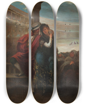 Triptych art skateboard deck of Eugenio Lucas Velzquez Majo And Maja by Eugenio Lucas Velazquez (1817-1870)