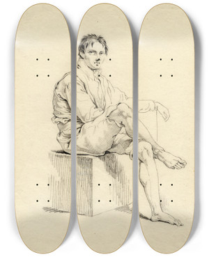 Triptych art skateboard deck of David Humbert De Superville Zittende Man Met De Benen Over Elkaar by David Humbert De Superville (1770-1849)