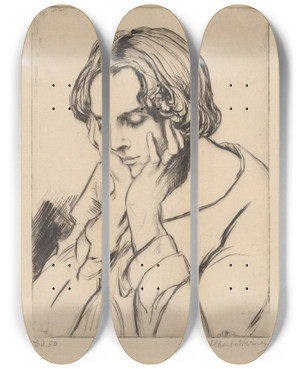 Triptych art skateboard deck of Albert Sterner Wondering by Albert Sterner (1863-1946)