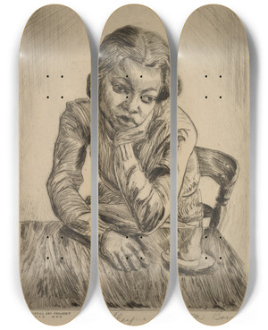 Triptych art skateboard deck of Mortimer Borne Alleyne by Mortimer Borne (1902-1987)