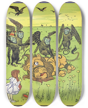 Triptych art skateboard deck of William Wallace Denslow The Monkeys Wound Many Coils About His Body by William Wallace Denslow (1856-1915)