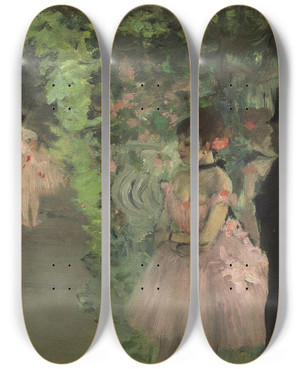 Triptych art skateboard deck of Edgar Degas Dancers Backstage by Edgar Degas (1834-1917)