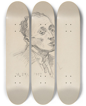 Triptych art skateboard deck of Ivan Ivanec Studium Popiersia Mczyzny by Ivan Ivanec (1893-1946)