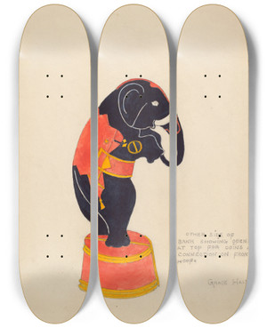 Triptych art skateboard deck of Grace Halpin Penny Bank_1 by Grace Halpin