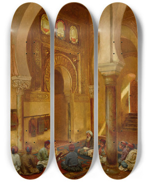 Triptych art skateboard deck of Rudolf Ernst In The Madrasa by Rudolf Ernst (1854-1932)