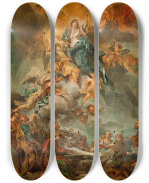 Triptych art skateboard deck of Carlo Carlone The Assumption Of The Virgin_1 by Carlo Carlone (1686-1775)