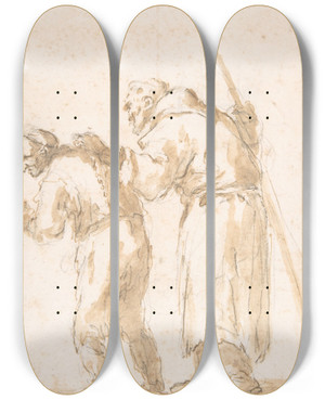 Triptych art skateboard deck of Jusepe De Ribera A Man Leading A Blind Friar by Jusepe de Ribera (1591-1652)