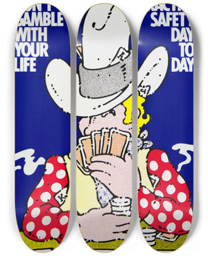 Triptych art skateboard deck of National Institutes Of Health Dont Gamble With Your Life by National Institutes Of Health (1887)