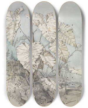 Triptych art skateboard deck of Ferdinand Keller Blattgewchs Im Urwald by Ferdinand Keller (1842-1922)