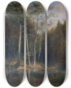 Triptych art skateboard deck of Ludwig Halauska Waldpartie Am Gerichtsberg Bei Kaumberg by Ludwig Halauska (1827-1882)