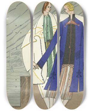 Triptych art skateboard deck of Lhom Manteaux Inspirs Des Costumes Tchcoslovaques by L'Hom