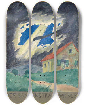 Triptych art skateboard deck of Karl Wiener Der Sonnenstrahl by Karl Wiener (1901-1949)