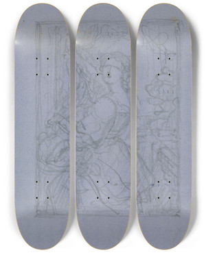 Triptych art skateboard deck of Nicaise De Keyser Woman With Basket by Nicaise De Keyser (1813-1887)