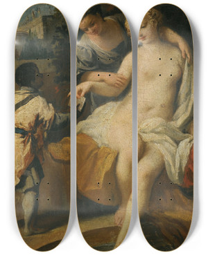 Triptych art skateboard deck of Jacopo Amigoni David And Bathseba by Jacopo Amigoni (1682-1752)