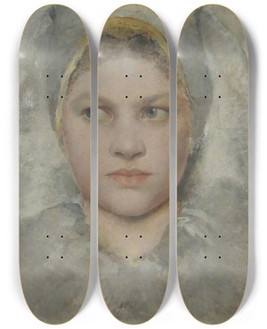 Triptych art skateboard deck of Gustav Klimt Head Study Of A Girl Von Hana by Gustav Klimt (1862-1918)