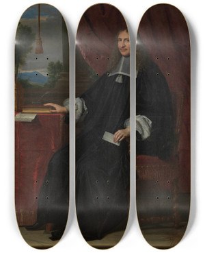 Triptych art skateboard deck of Philippe De Champaigne Portrait Of Mr Le Camus In Official Dress by Philippe De Champaigne (1602-1674)