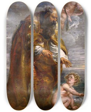 Triptych art skateboard deck of Peter Paul Rubens Saint Augustine by Peter Paul Rubens (1577-1640)