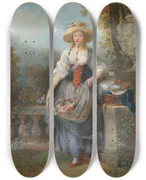 Triptych art skateboard deck of Jeanfrdric Schall The Pretty Gardener by Jean-Frdric Schall (1752-1825)