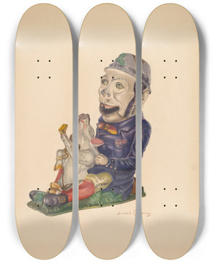 Triptych art skateboard deck of Sarkis Erganian Toy Bank Paddy And The Pig by Sarkis Erganian