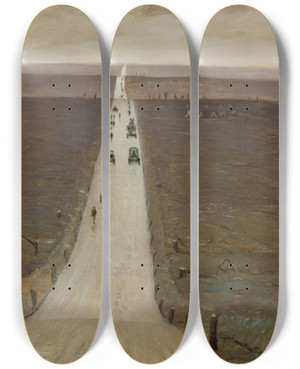 Triptych art skateboard deck of Christopher R W Nevinson The Road From Arras To Bapaume by Christopher R W Nevinson (1889-1946)