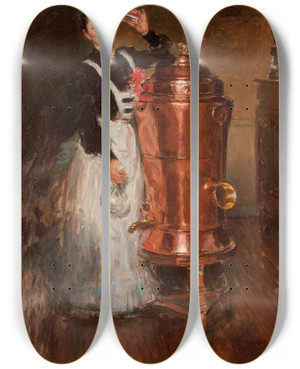 Triptych art skateboard deck of Julesalexandre Grn La Buveuse by Jules-Alexandre Grn (1868-1934)