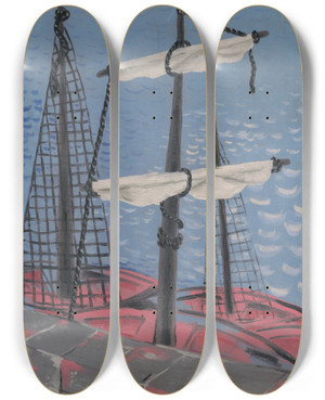Triptych art skateboard deck of Mikul Galanda Fishing Boats by Mikulas Galanda (1895-1938)