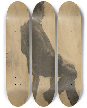 Triptych art skateboard deck of Elemr Halszhradil Tdia Sediaceho Mua by Elemir Halasz Hradil (1873-1948)