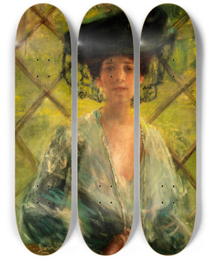 Triptych art skateboard deck of Alice Pike Barney The Chatelaine by Alice Pike Barney (1857-1931)