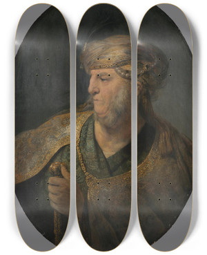 Triptych art skateboard deck of Rembrandt Van Rijn Bust Of A Man In Oriental Costume by Rembrandt Van Rijn (1606-1669) Triptych art skateboard deck of Rembrandt Van Rijn Bust Of A Man In Oriental Costume by Rembrandt Van Rijn (1606-1669)