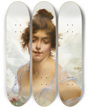 Triptych art skateboard deck of Charles Chaplin Portrait Of A Lady by Charles Chaplin (1825-1891)