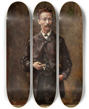Triptych art skateboard deck of Aleksander Gierymski Portrait Of Artur Gruszecki Sketch by Aleksander Gierymski (1850-1901)