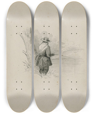 Triptych art skateboard deck of Floris Verster An Angler by Floris Verster (1861-1927)