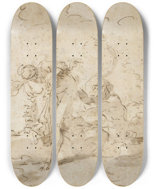 Triptych art skateboard deck of Salvator Rosa Glaucus And Scylla by Salvator Rosa (1615-1673)