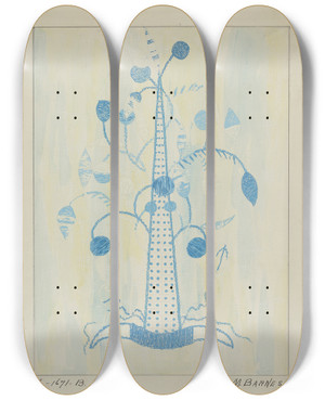 Triptych art skateboard deck of Ruth M Barnes Coverlet_3 by Ruth M Barnes