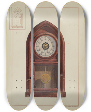 Triptych art skateboard deck of Ernest A Towers Jr Mantel Clock_1 by Ernest A Towers Jr (20-)