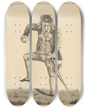 Triptych art skateboard deck of Mary Darly The Unfortunate by Mary Darly (1756-1779)